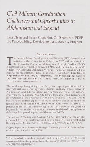 Civil-military coordination: challenges and opportunities in Afghanistan and beyond