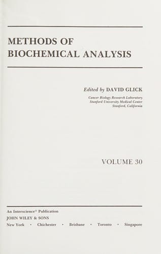 Methods of Biochemical Analysis (Methods of Biochemical Analysis Series: No)