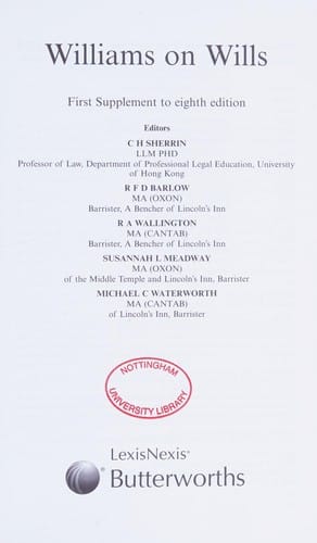 Williams on wills: Second (cumulative) supplement to the eighth edition