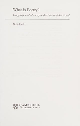 What Is Verse?: Language and Memory in the Poems of the World