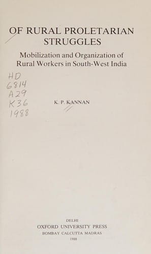 Of rural proletarian struggles: mobilization and organization of rural workers in south-west India