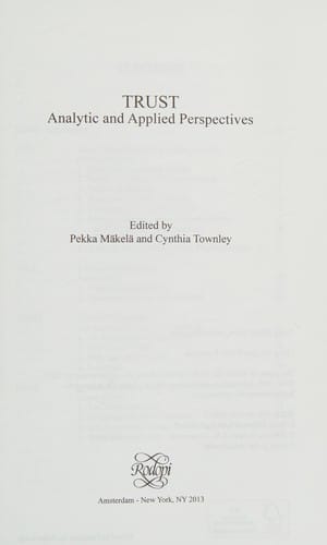 Trust: Analytic and Applied Perspectives
