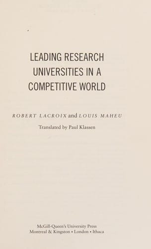 Leading Research Universities: Autonomous Institutions in a Competitive Academic World