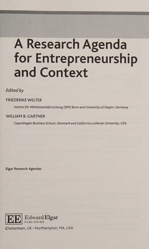 Research Agenda for Entrepreneurship and Context