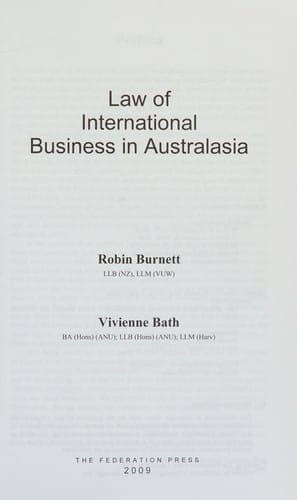 Law of International Business in Australasia