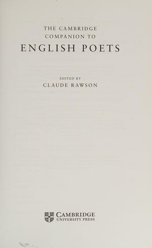 The Cambridge Companion to English Poets (Cambridge Companions to Literature)