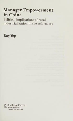 Manager empowerment in China: political implications of rural industrialization in the reform era