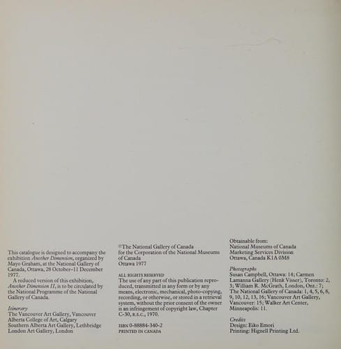 Another dimension =: Une autre dimension : [catalogue of an exhibition held at the National Gallery of Canada, Ottawa, 28 October-11 December, 1977]