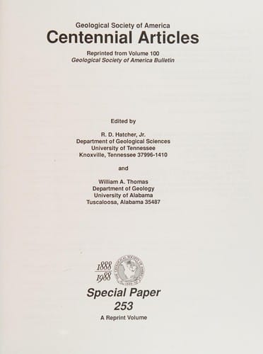 Centennial articles: reprinted from volume 100, Geological Society of America bulletin