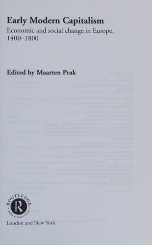 Early modern capitalism: economic and social change in Europe, 1400-1800