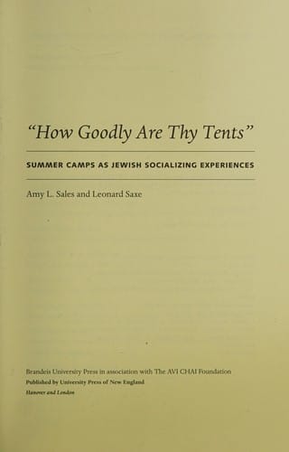 "How goodly are thy tents": summer camps as Jewish socializing experiences