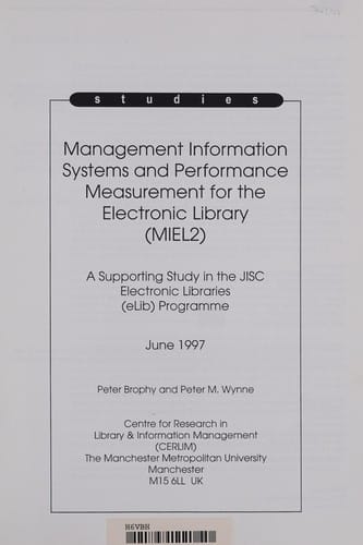 ELIB Studies: Management Information Systems and Performance Measurement for Electronic Library: G1