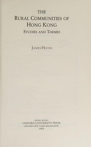 The rural communities of Hong Kong: studies and themes