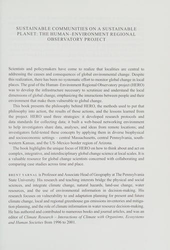 Sustainable communities on a sustainable planet: the human-environment regional observatory project