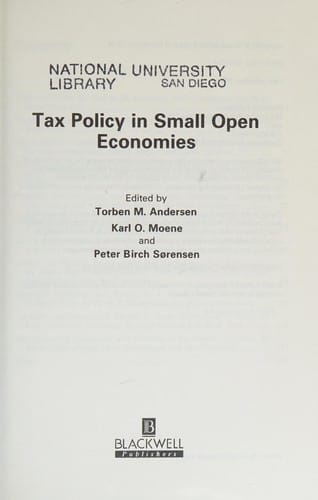 Tax Policy in Small Open Economies (Scandinavian Journal of Economics)