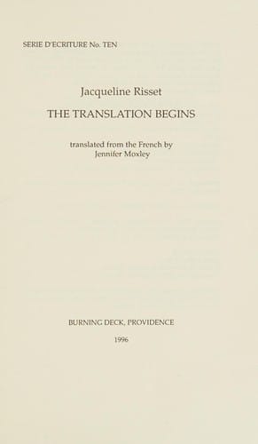 The Translation Begins (Series d 'Ecriture, No. 10) (Serie D'ecriture, No 10)