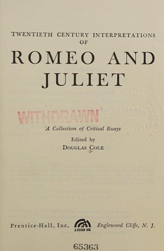 Twentieth century interpretations of Romeo and Juliet: a collection of critical essays.