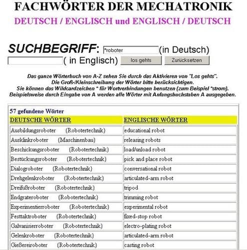 ---englisch deutsch Wörterbuch Fachaudrücke / Wortschatz / Mechatronik / Ingenieure (Übersetzungen-Sprachen-Lernsoftware-Sprachensoftware): http://www.amazon.com/gp/product/3000215891