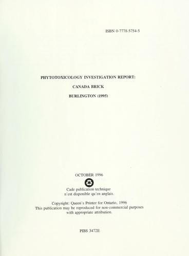 Phytotoxicology investigation report, Canada Brick, Burlington (1995)