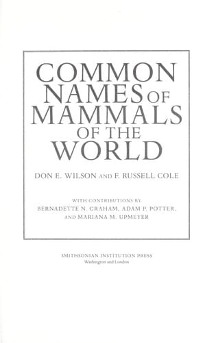 Common names of mammals of the world