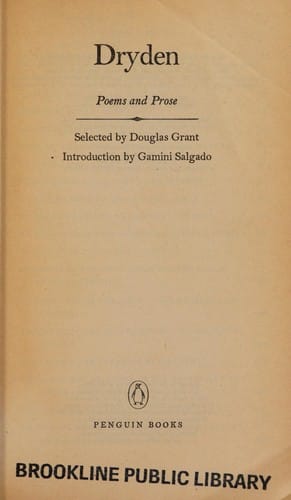 Dryden: poems and prose
