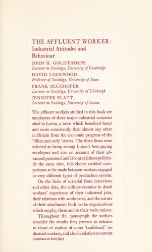The Affluent worker: industrial attitudes and behaviour