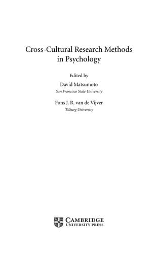 Cross-cultural research methods in psychology