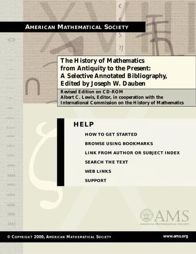 History of Mathematics from Antiquity to the Present: A Selective Annotated Bibliography