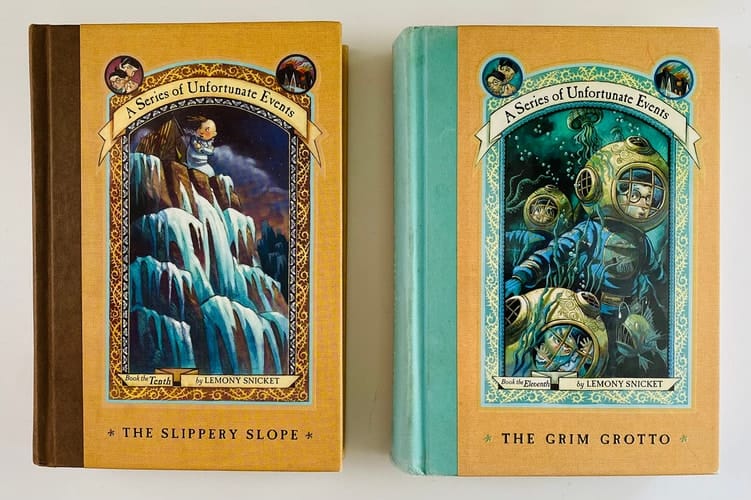 2 Books! A Series of Unfortunate Events (Volumes 10 & 11) 1) The Slippery Slope 2) The Grim Grotto