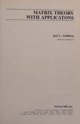 Matrix Theory With Applications (International Series in Pure and Applied Mathematics)