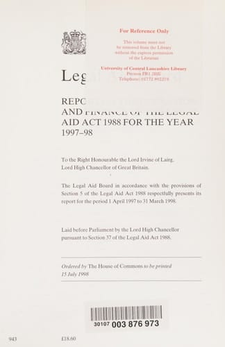 Report on the Operation and Finance of the Legal Aid Act 1988 for the Year 1997-98