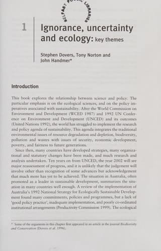 Ecology, Uncertainty and Policy Managing Ecosystems for Sustainability
