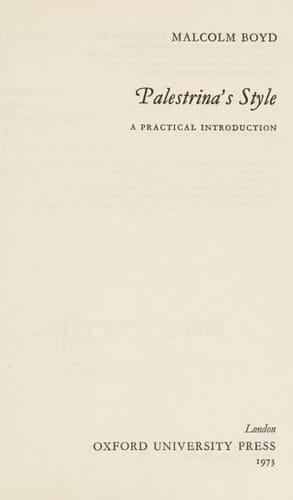 Palestrina's style;: A practical introduction