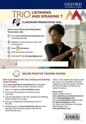 Trio Listening and Speaking Level One Teacher's Online Practice Pack with Classroom Presentation Tool