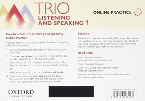 Trio Listening and Speaking Level One Online Practice Access Code Card