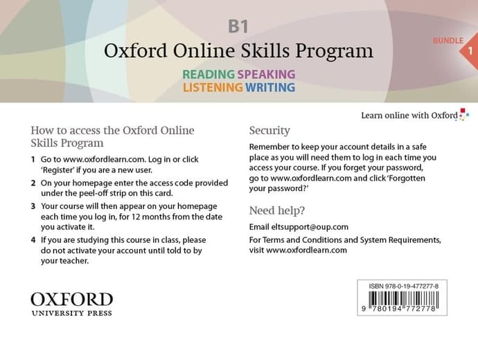Oxford Online Skills Program: B1,: General English Bundle 1 - Card with Access Code