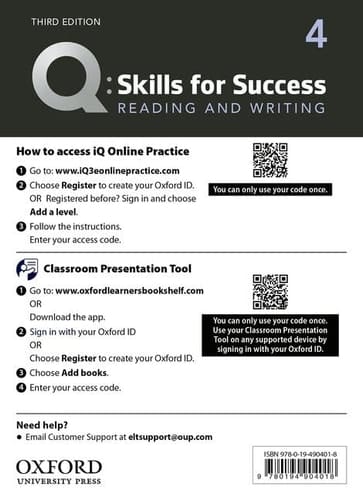 Q3e 4 Reading and Writing IQ and Classroom Presentation Tool: Teacher Access Code Card Pack