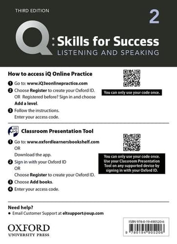 Q3e 2 Listening and Speaking IQ and Classroom Presentation Tool: Teacher Access Code Card Pack