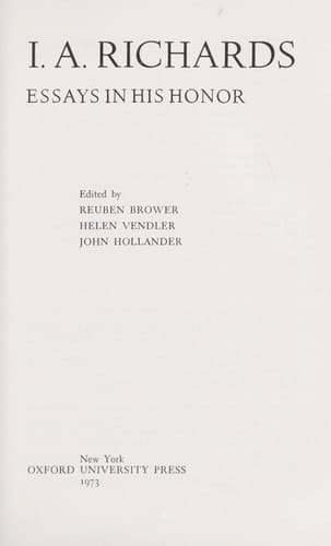 I.A. Richards: Essays in His Honor