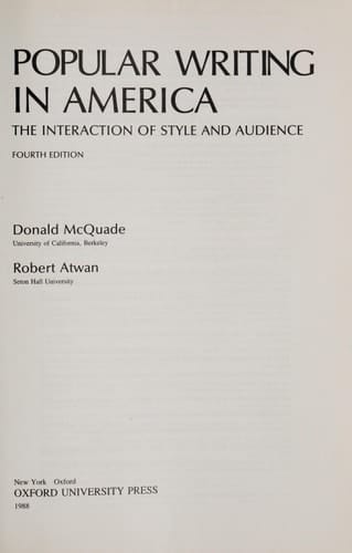 Popular Writing in America: The Interaction of Style and Audience