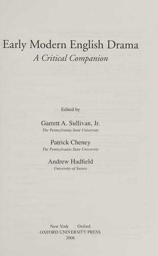 Early Modern English Drama: A Critical Companion