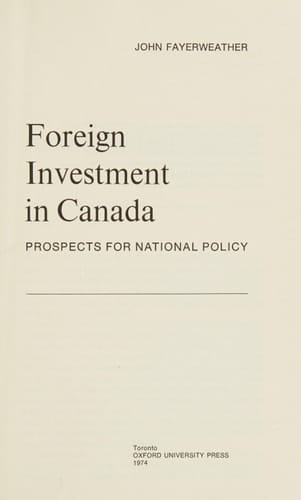 Foreign investment in Canada: Prospects for national policy