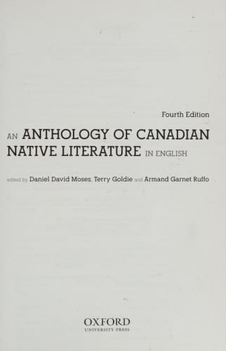 An Anthology of Canadian Native Literature in English, Fourth Edition