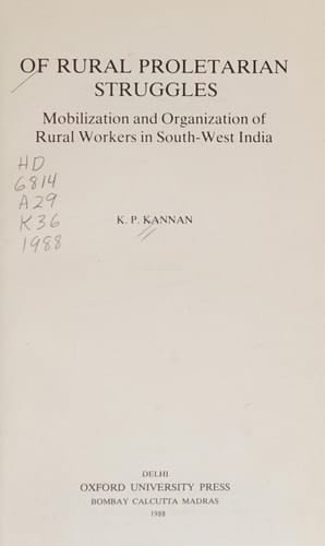 Of Rural Proletarian Struggles: Mobilization and Organization of Rural Workers in South-West India