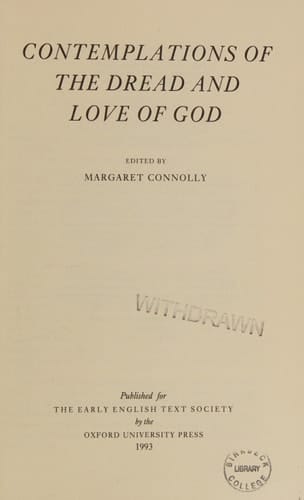 Contemplations of the Dread and Love of God (Early English Text Society Original Series)