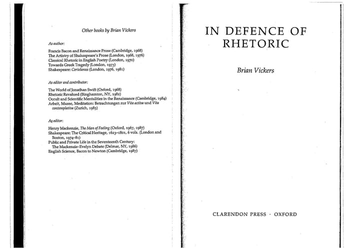 In Defence of Rhetoric (Clarendon Paperbacks)