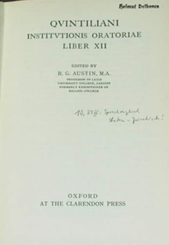 Quintiliani Institutionis Oratoriae Liber XII