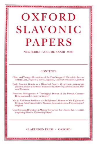 Oxford Slavonic Papers: New Series Volume XXXIII (2000)