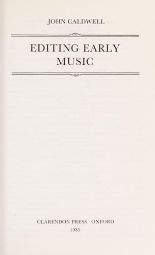 Editing Early Music (Early Music Series, 5)
