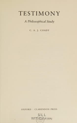 Testimony: A Philosophical Study